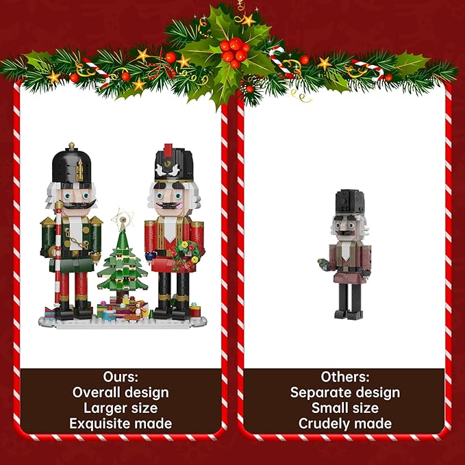 Christmas Nutcracker Building Kit with LED Light, Xmas Decorative Nutcracker Building Sets, Contains Christmas Tree, Wreath, Cane,Compatible with Lego Festival Gift (690 Pieces)