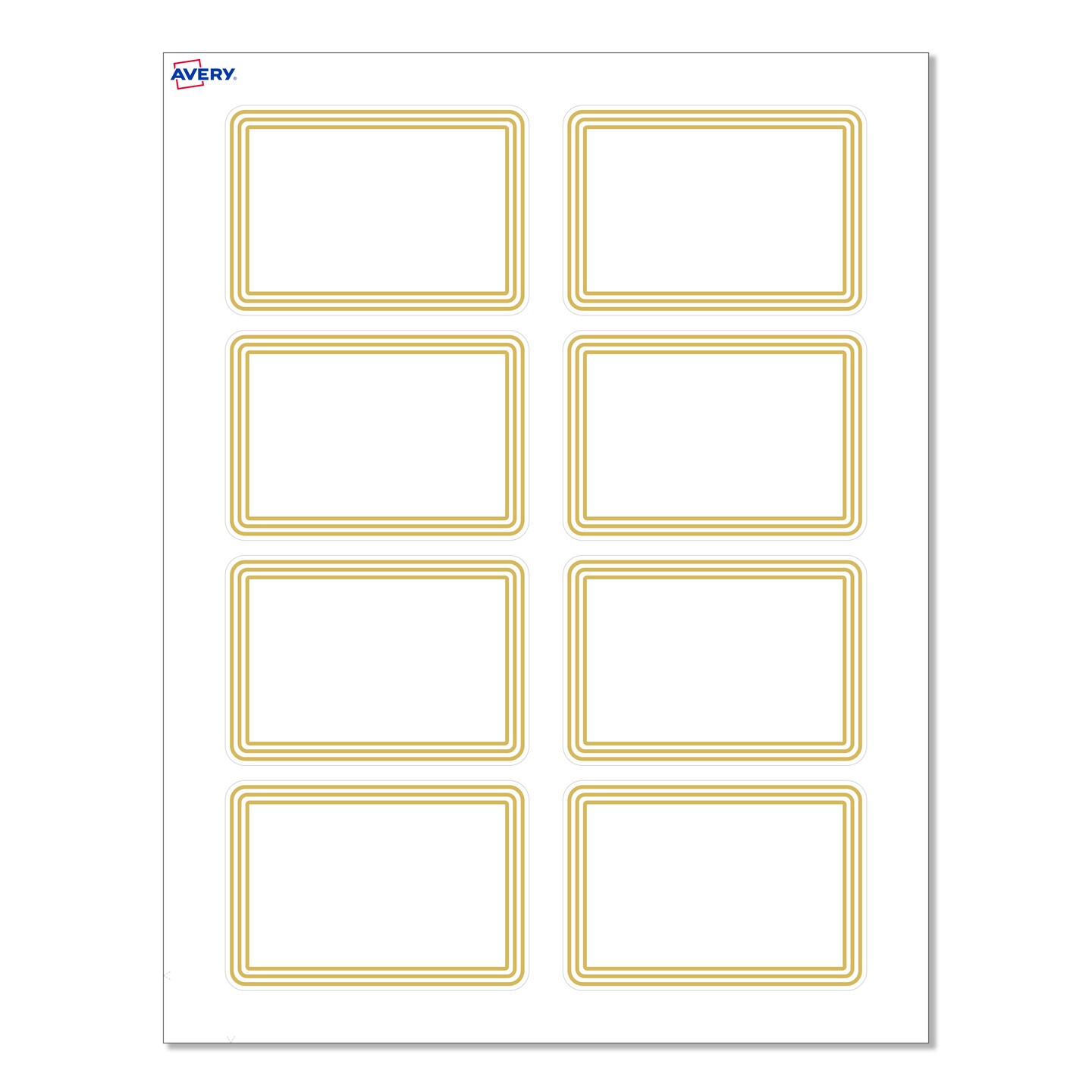 Avery&#xAE; Printable Rectangle Adhesive Name Tags, Multi-Lined Gold Border Design, 2-1/3&#x22; x 3-3/8&#x22;, Matte White Removable Name Tags, Laser/Inkjet, 80 Total, Great for Name Badges