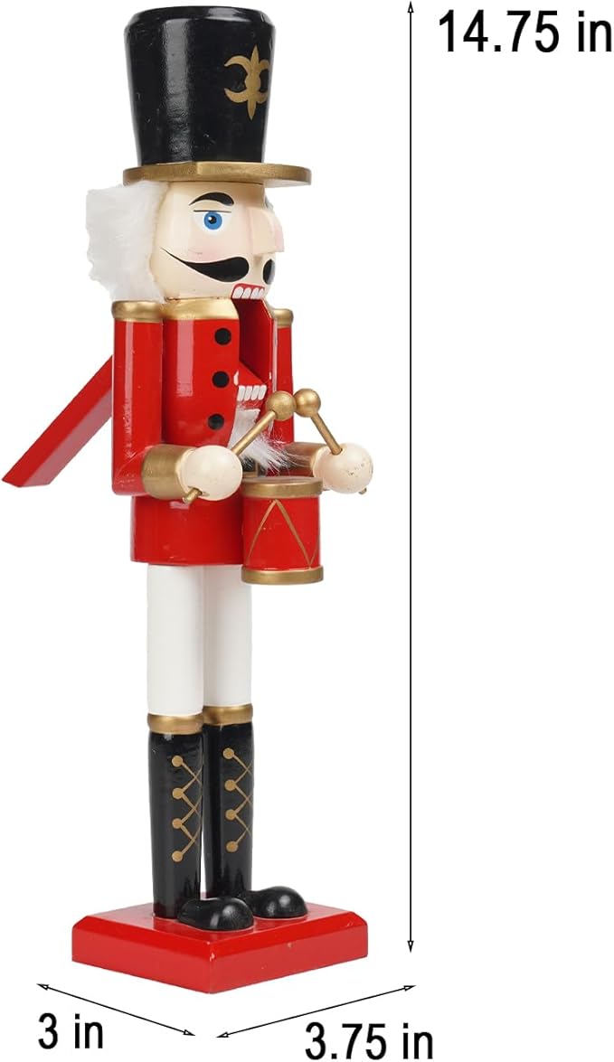 Christmas Nutcracker Soldier Figurine Decorations - 14.75H in Nutcracker Christmas Decor Traditional Soldiers Wooden Red Nutcracker Xmas Festive Gifts Farmhouse D&#xE9;cor for Fireplace Newman House Studio