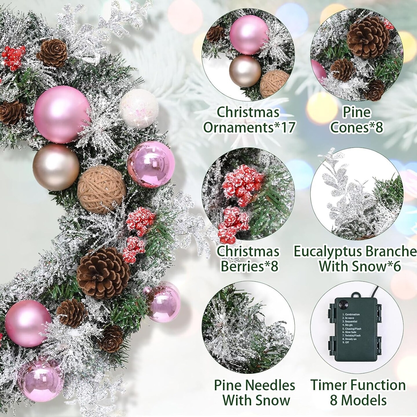 Christmas Wreaths for Front Door with Christmas Ball Ornaments Pine Cones Pine Needles Berries