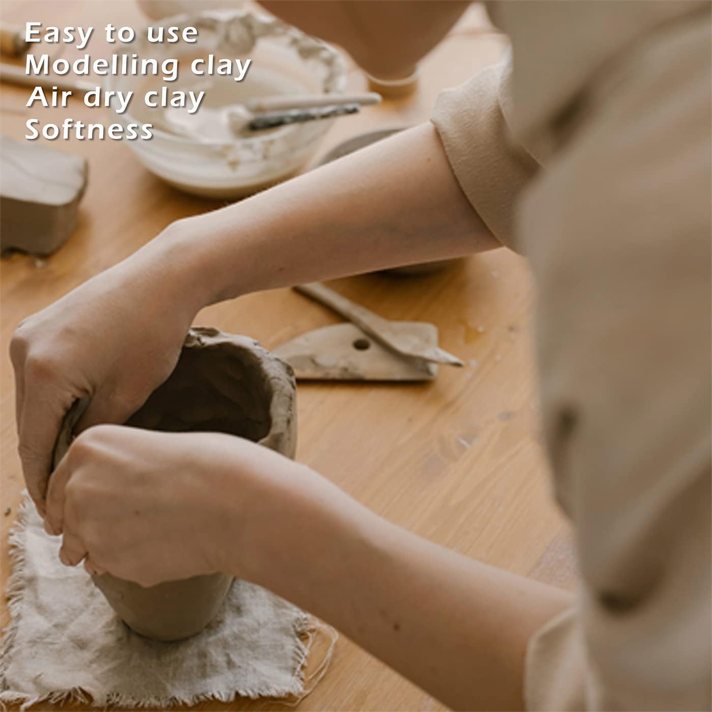 Natural Air-Dry Clay Natural, Non-Toxic All-Purpose Compound 10LBs with 23 Pcs Pottery Tools Clay Sculpting Tool Set, All-Purpose Modeling Clay (Grey &#x26; Tools)