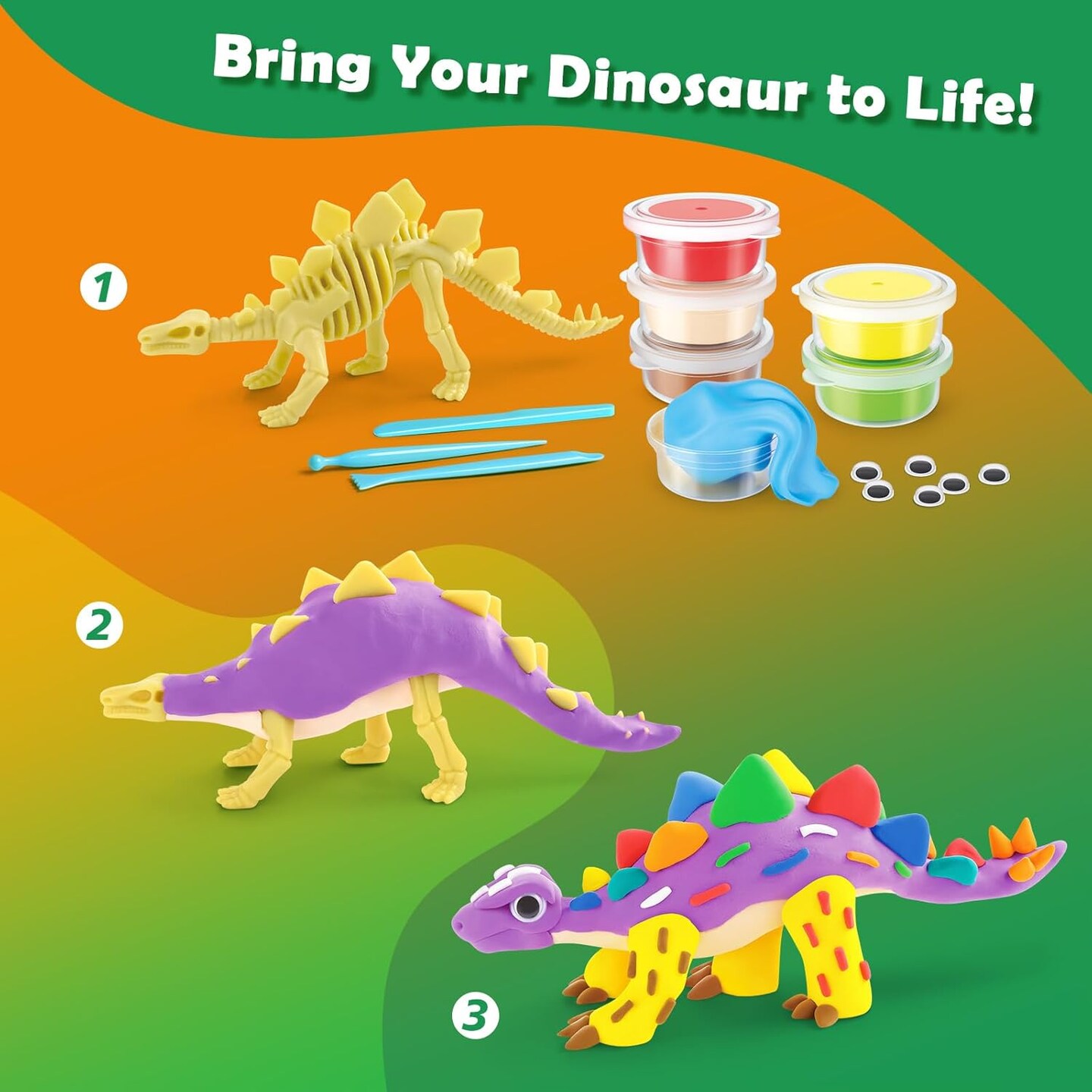 Dinosaur Air Dry Clay Kit &#x2013; Create 5 Dinosaur Models with 12 Colors of Modeling Clay, Instruction Guide &#x2013; Fun &#x26; Educational Craft Set for Kids