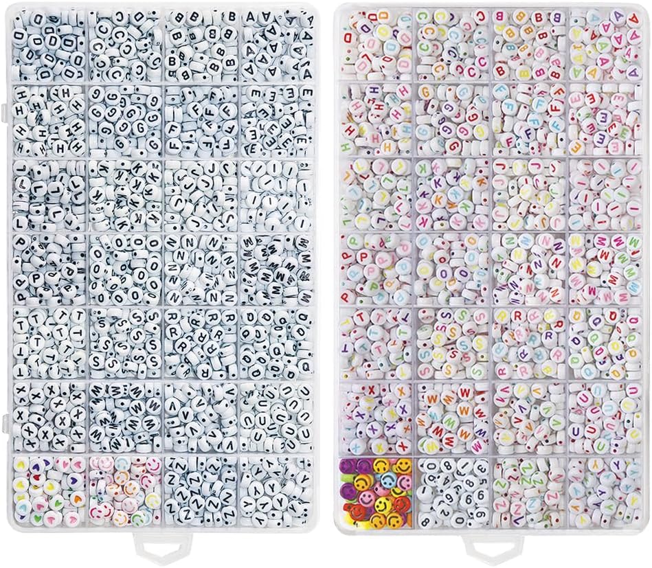 2Box 2500Pcs+ Alphabet Letter Beads, 4x7 mm A-Z and Smile, Heart, Figure,Acrylic Beads, Beads for Jewelry Making, Beads for Bracelet Making Kits Beads