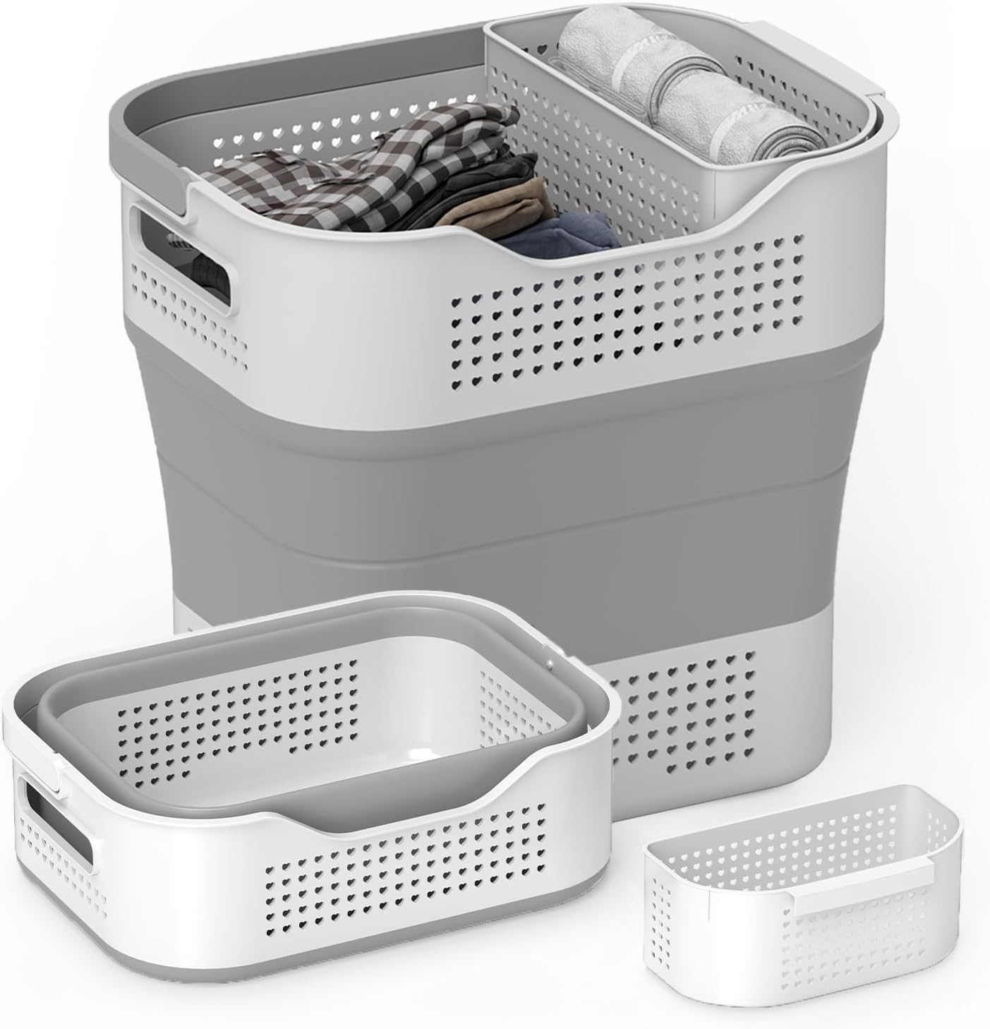 Collapsible Plastic Laundry Basket Hamper with Handles, 43L (11.5Gallon) Portable Rubber Clothes Basket, Pop Up Storage Container/Organizer