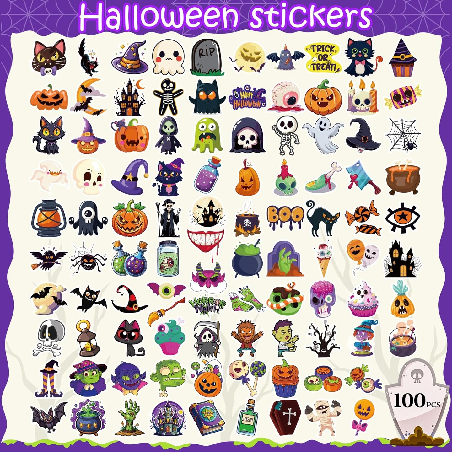100 PCS Pumpkin Bat Spider Stickers - Halloween Stickers
