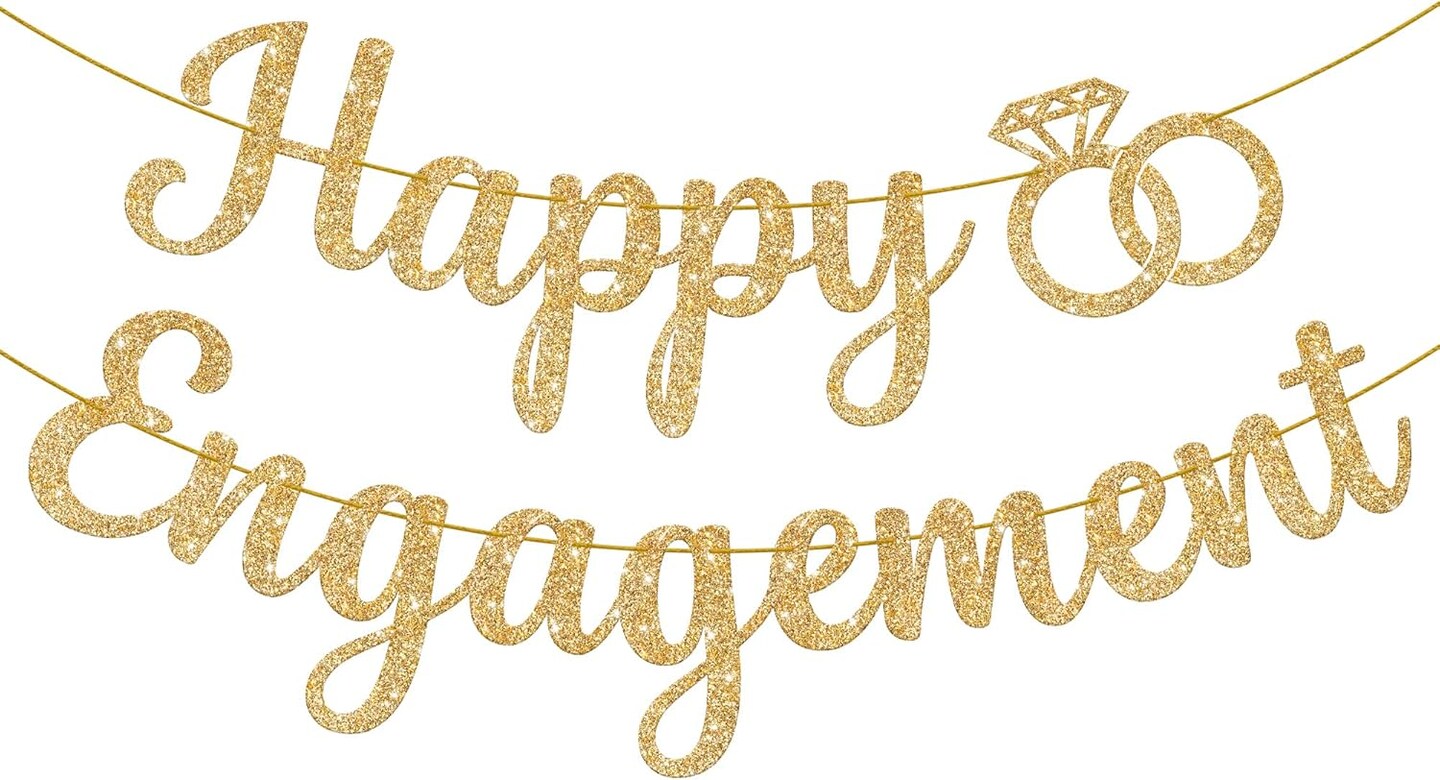 Gold Glitter Happy Engagement Banner - 10 Feet