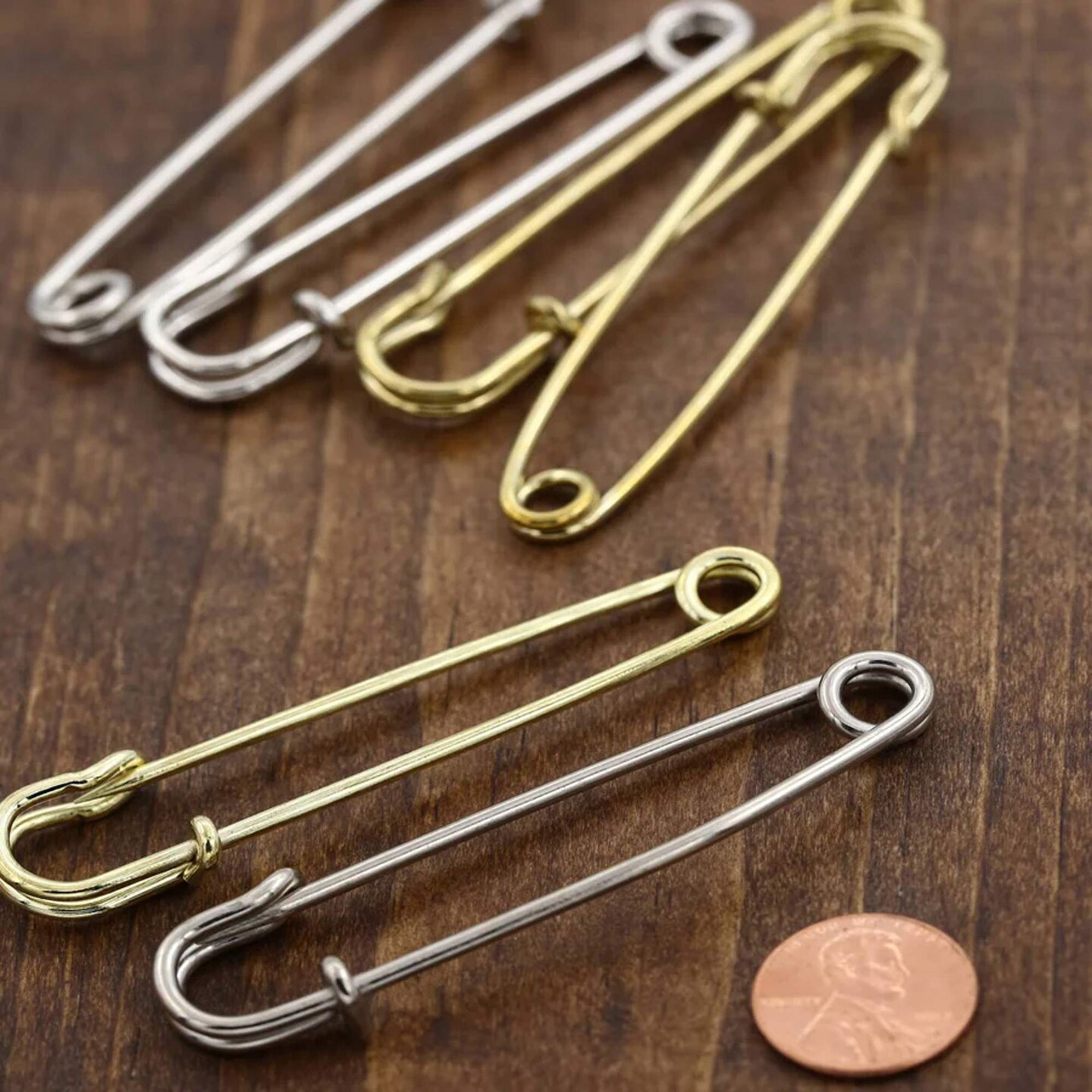 2.75&#x22; Gold Jumbo Safety Pins Set of Four