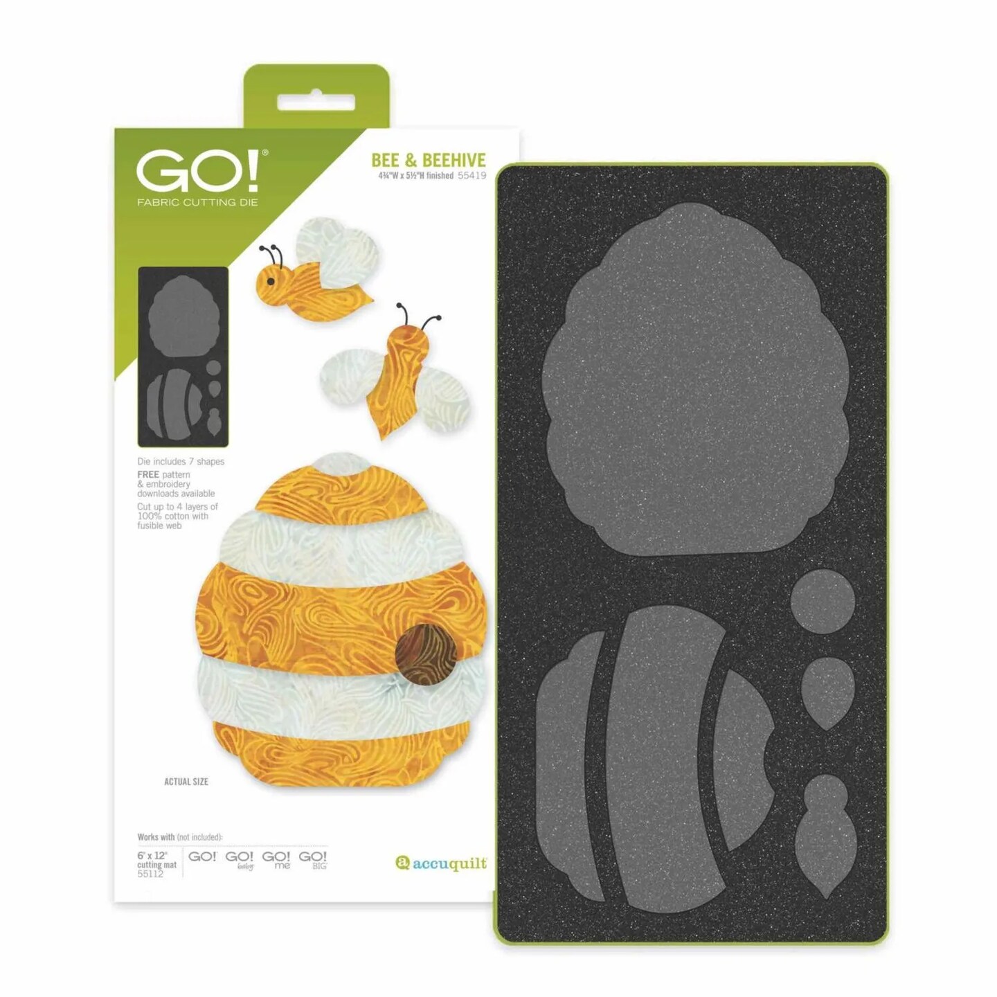 AccuQuilt GO! Bee & Beehive Die – Fabric Cutting Die for Quilting, Applique & Sewing Projects