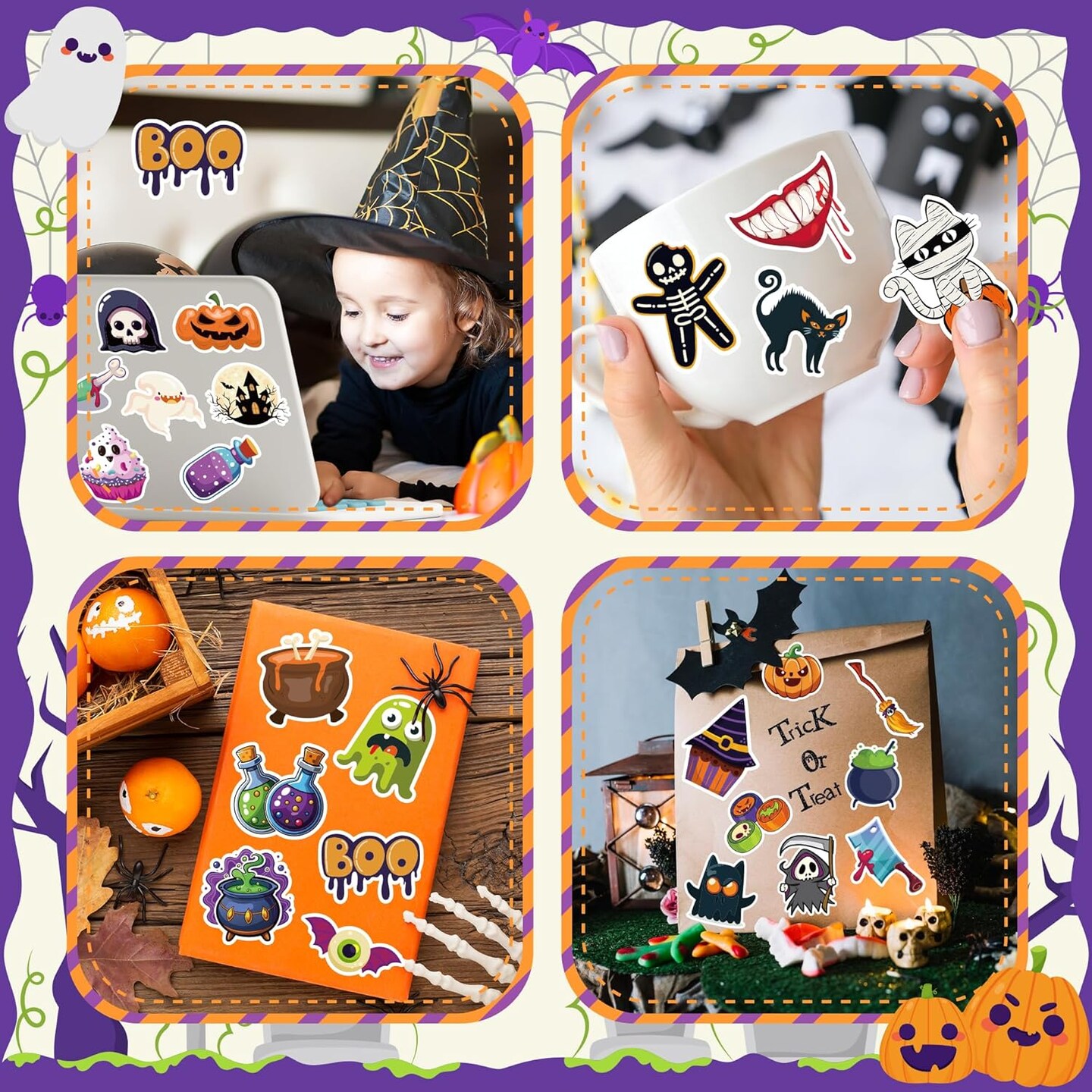 100 PCS Pumpkin Bat Spider Stickers - Halloween Stickers