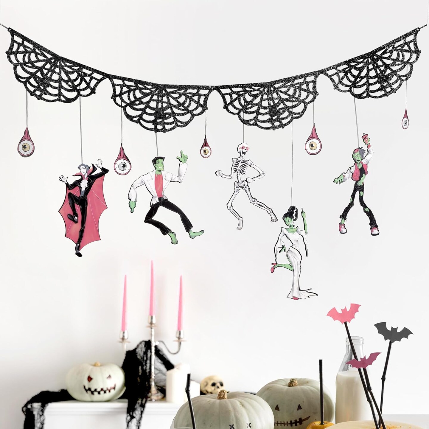 Spider Web Banner Halloween Party (Black, Green, Pink, White)