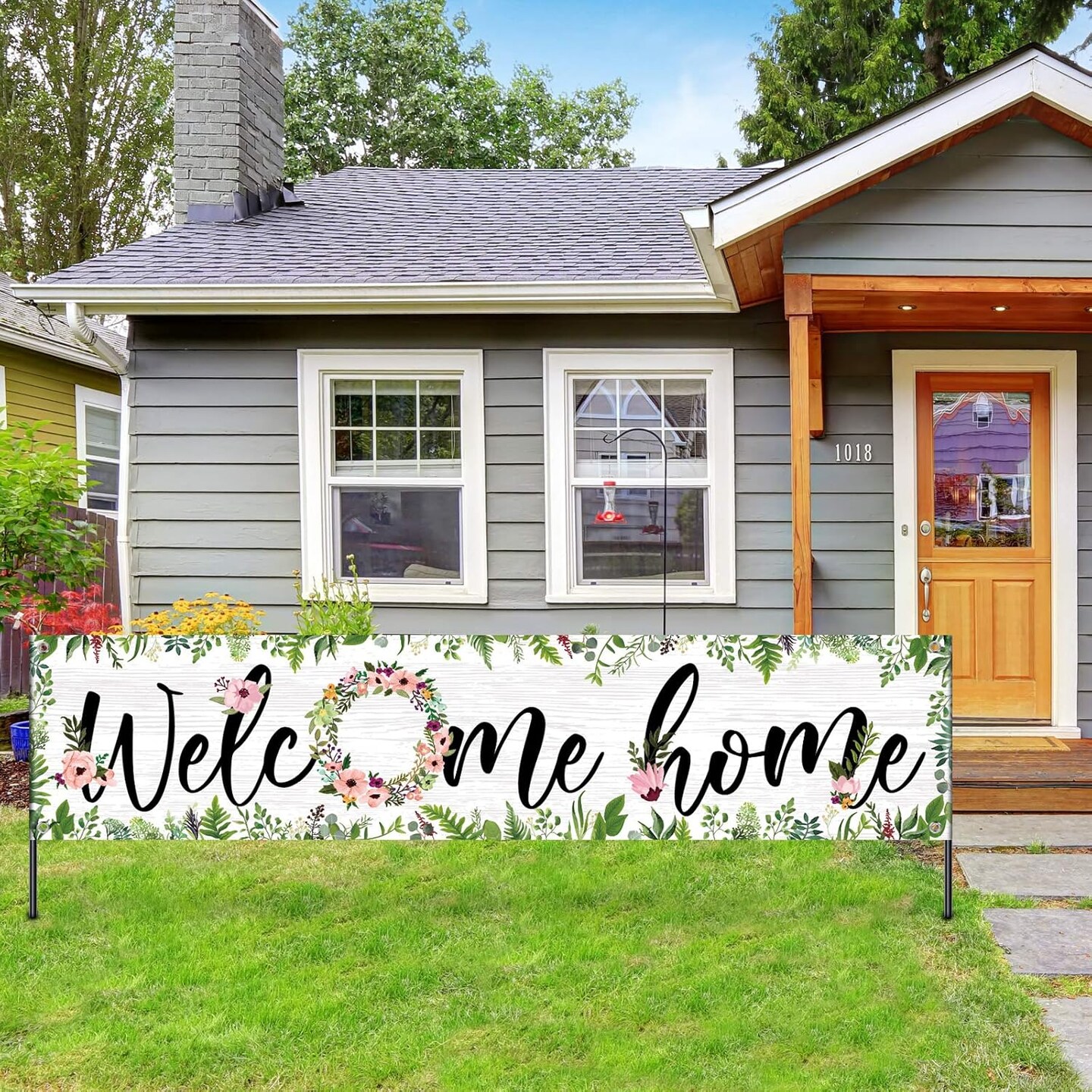 Large Welcome Home Banner 71 x 15.7 Inches Spring Summer Fall Flower