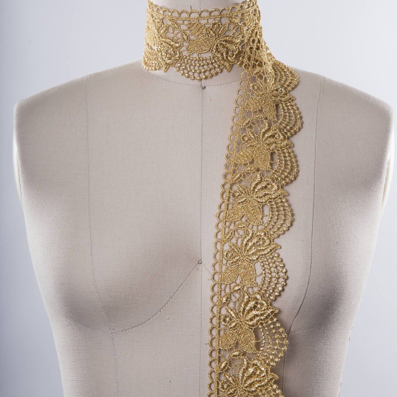 1 Yard Gold Rose Motif Venice Lace Trim with Rough Scalloped Edges for Elegant Decorative Use 2.75 Inch Wide