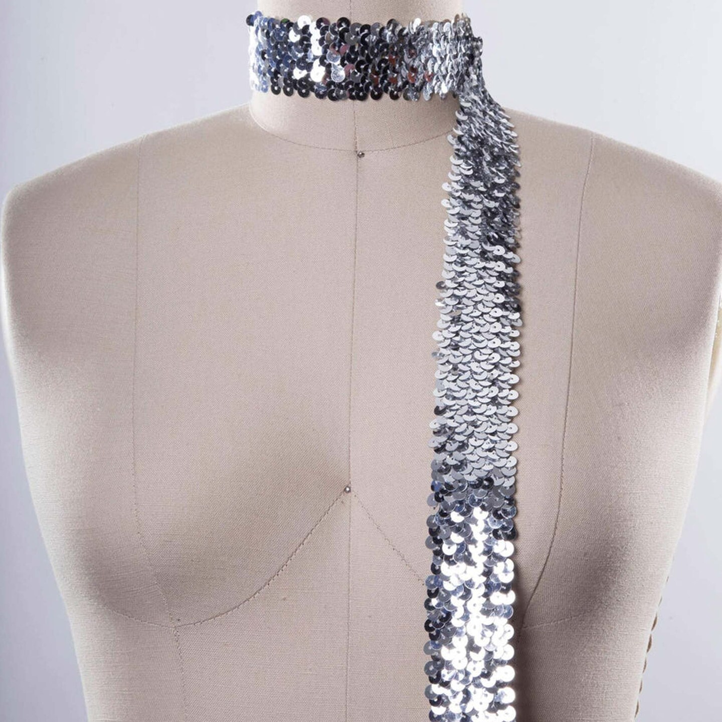 1 Yard 1.5" Silver Stretch Sequin Trim Wide Glitter Trim for Costumes, Belts & Crafts