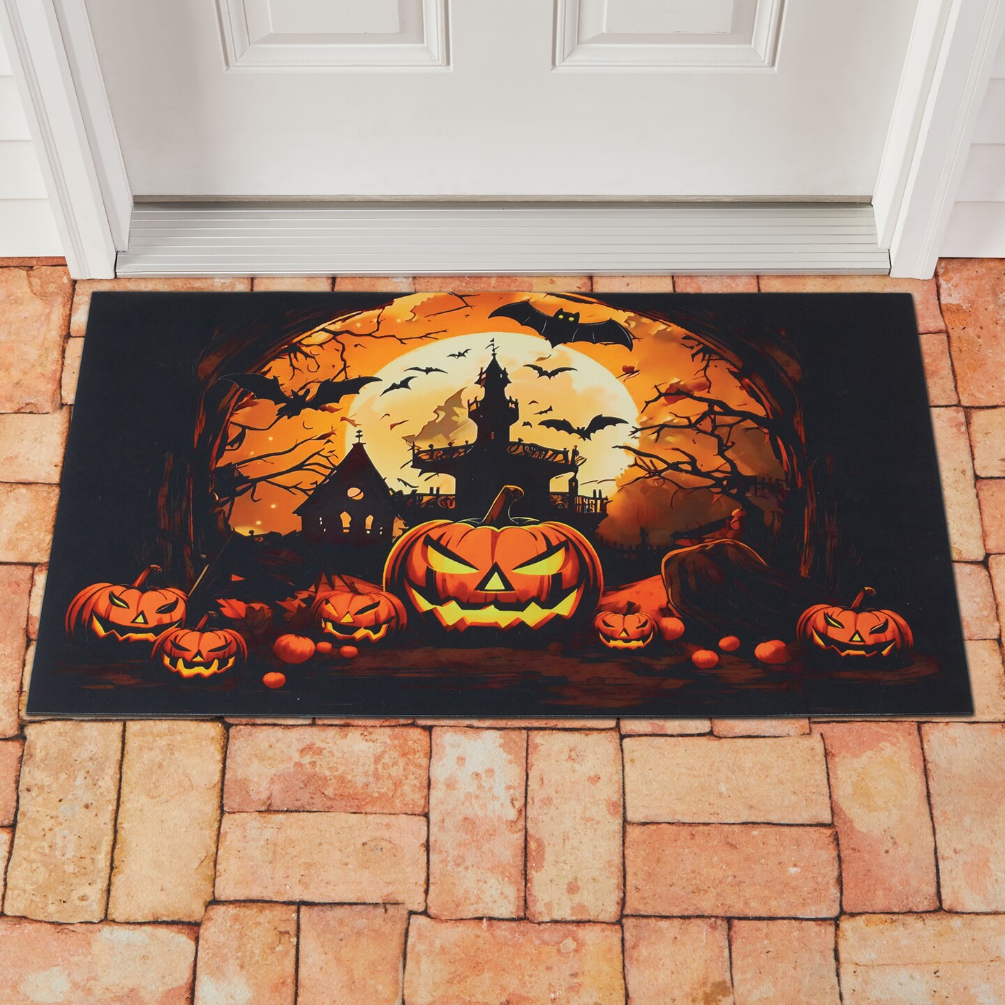 Collections Etc Halloween Night Jack o&#x27; Lantern Skid-Resistant Doormat