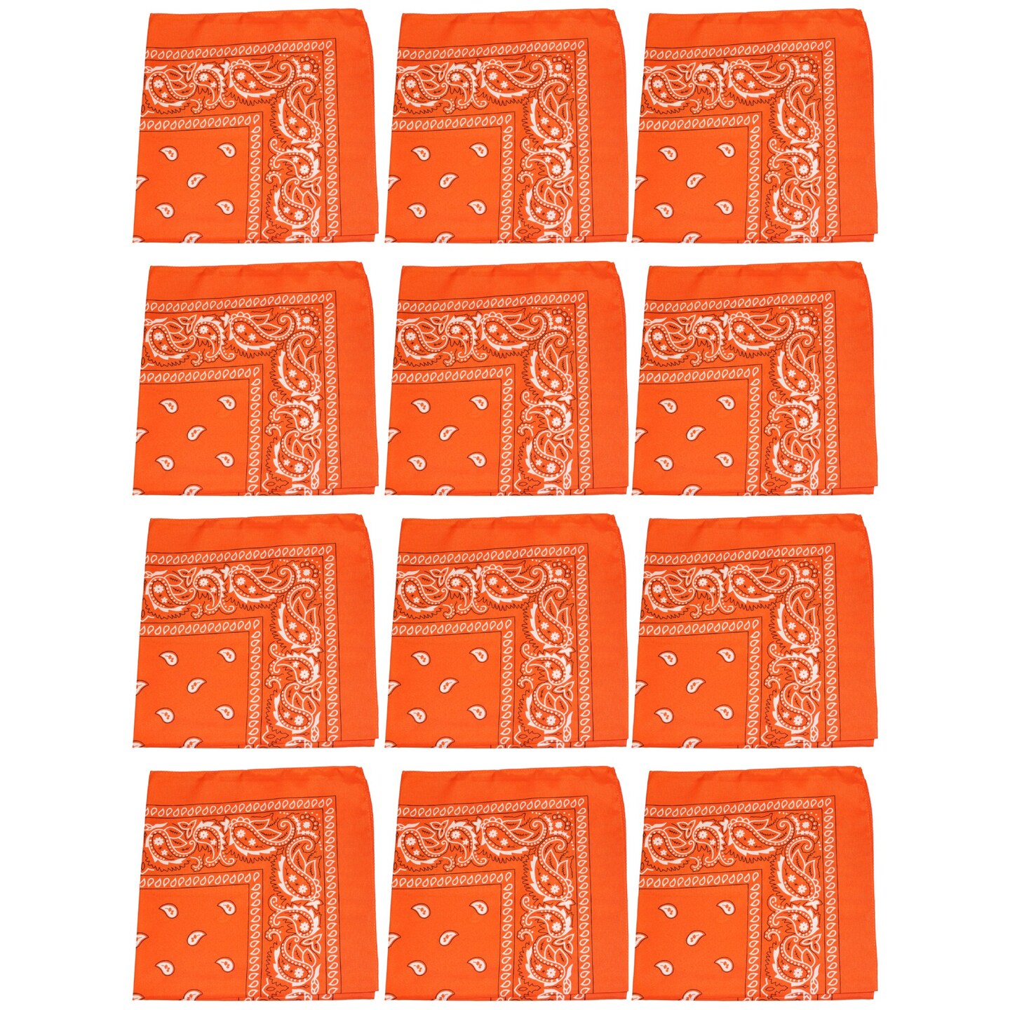 12 Pack Paisley Print Cotton Bandanas Dozen Reusable Scarf, Mask, Hair Tie