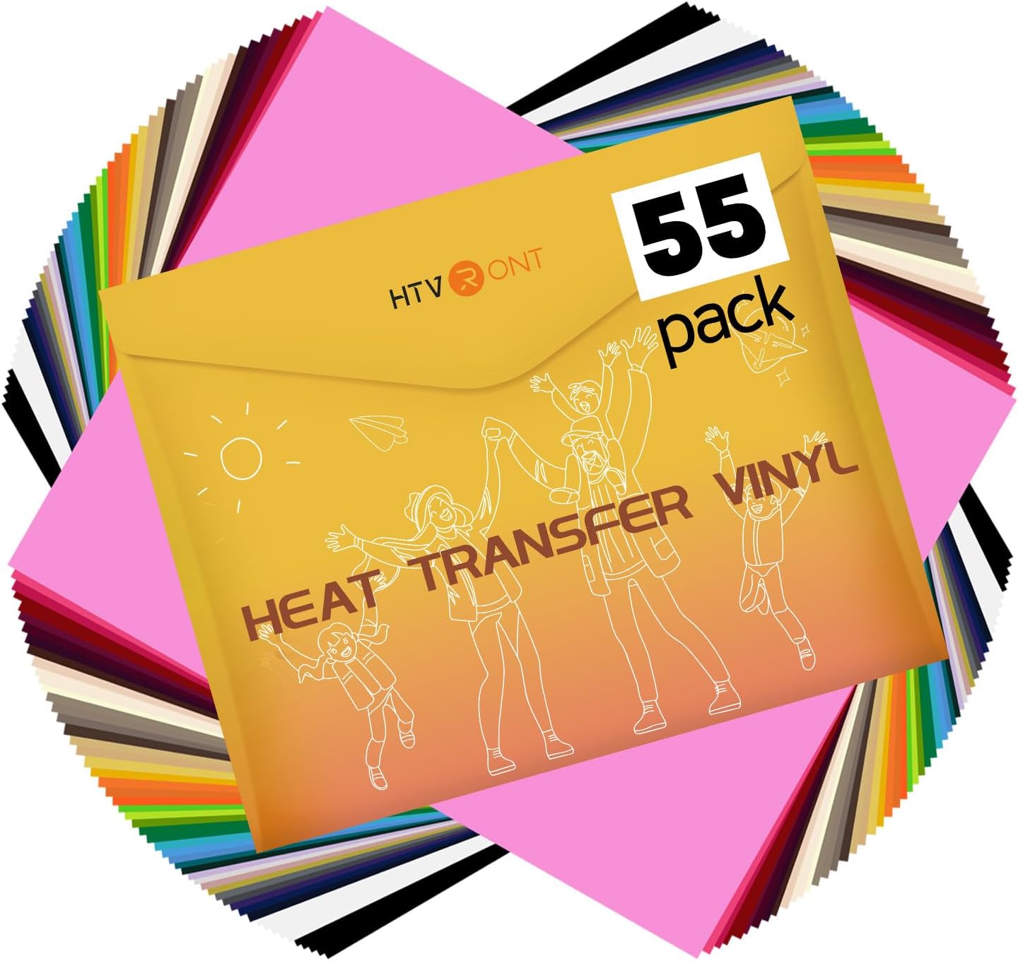 Heat Transfer Vinyl - 55 Pack 12" x 10" Iron on Vinyl ,44 Assorted Colors,1 Teflon Sheet