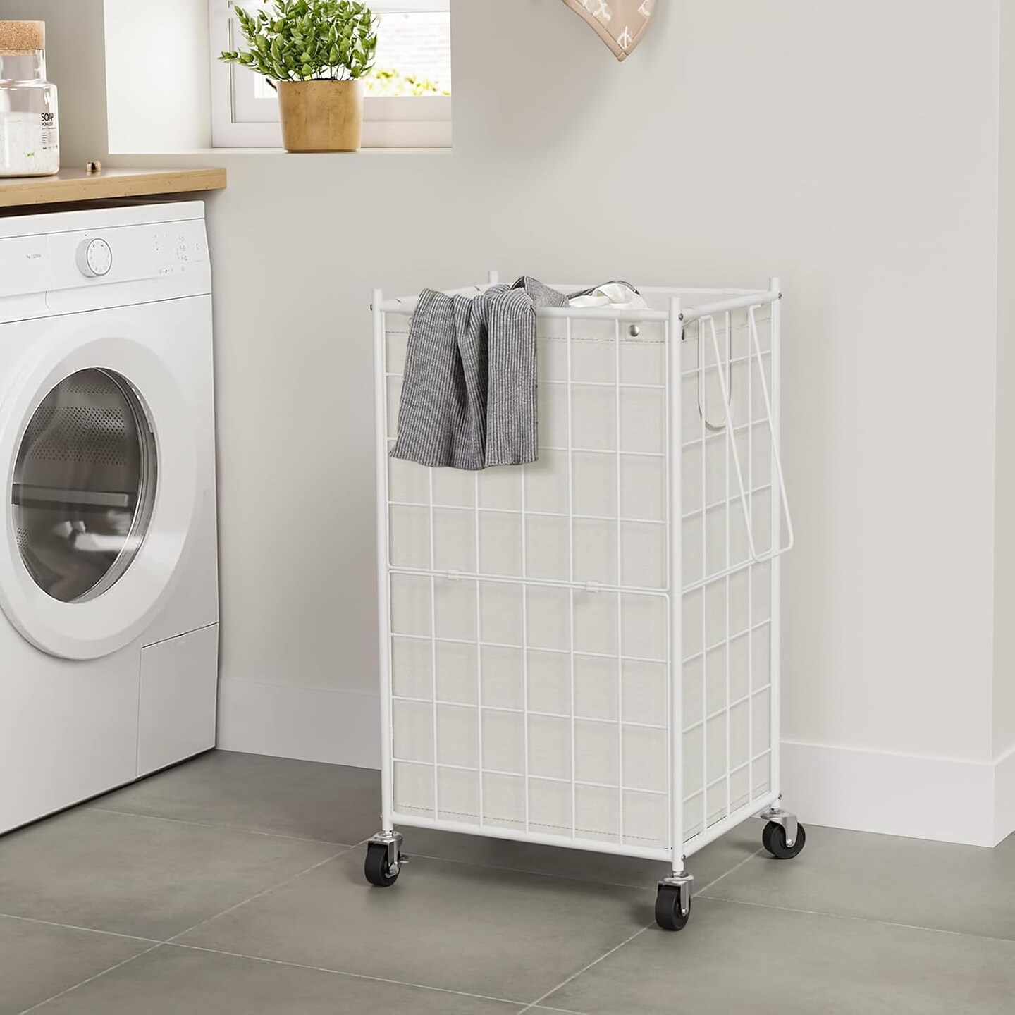 Laundry Hamper with Wheels,Metal Wire Frame Rolling Laundry-100L Dirty Clothes