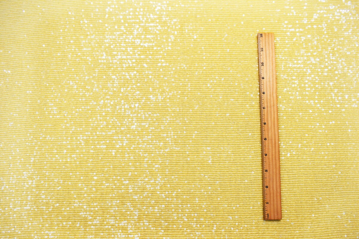 Yellow Nylon Blend Sequined Stretch Spandex Mesh Knit Fabric By the Yard