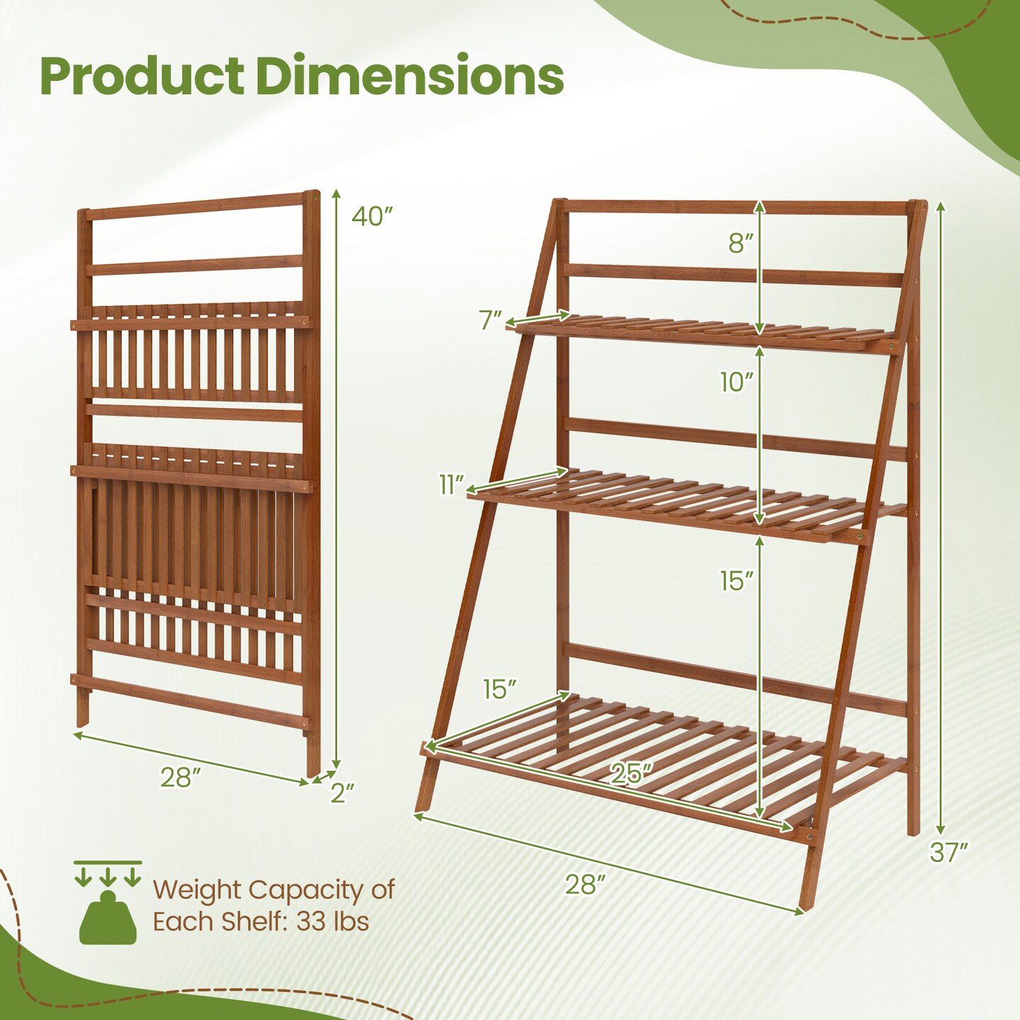 Wicker 3-Tier Storage Shelf Ladder Style Big Capacity Bookshelf for Home