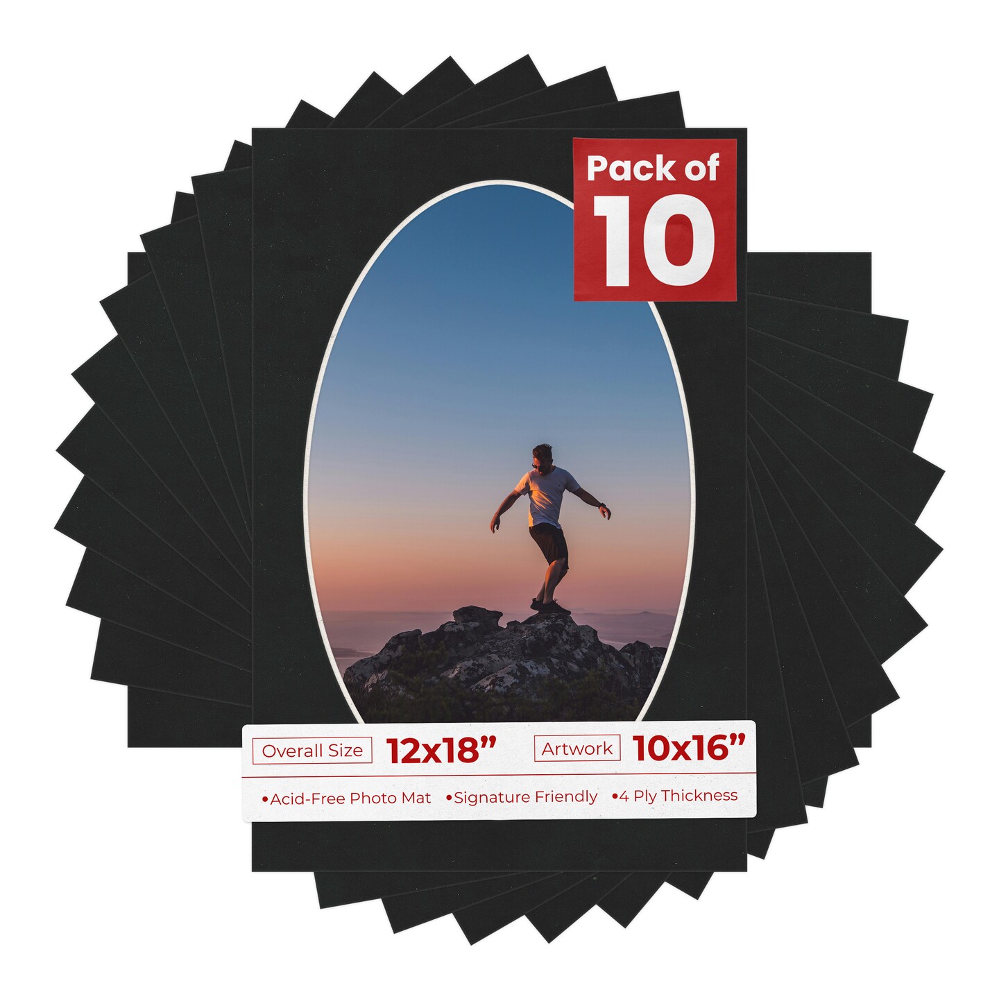 Black Suede Mat Board for 12x18 Frames - Oval Opening for 10x16 Photos