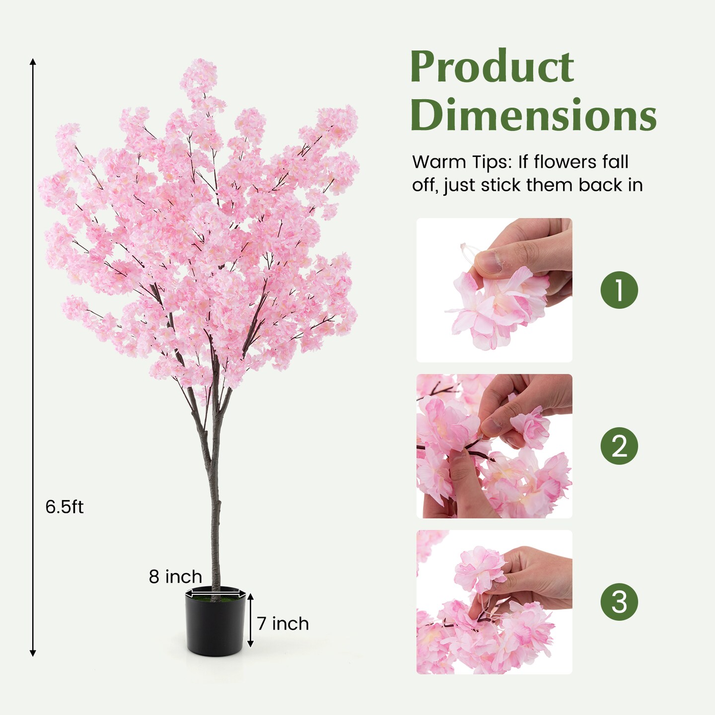Artificial Cherry Blossom Tree 6.5 ft Tall with 900 Pink Flowers