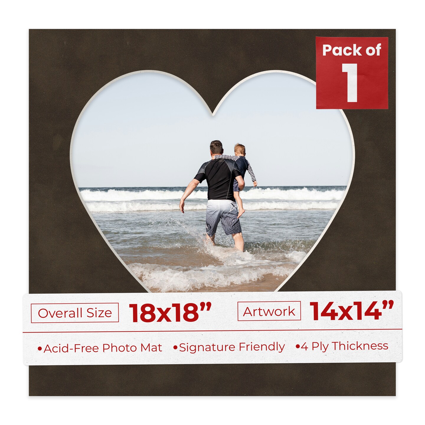 Brown Suede Mat Board for 18x18 Frames - Heart Opening for 14x14 Photos ...