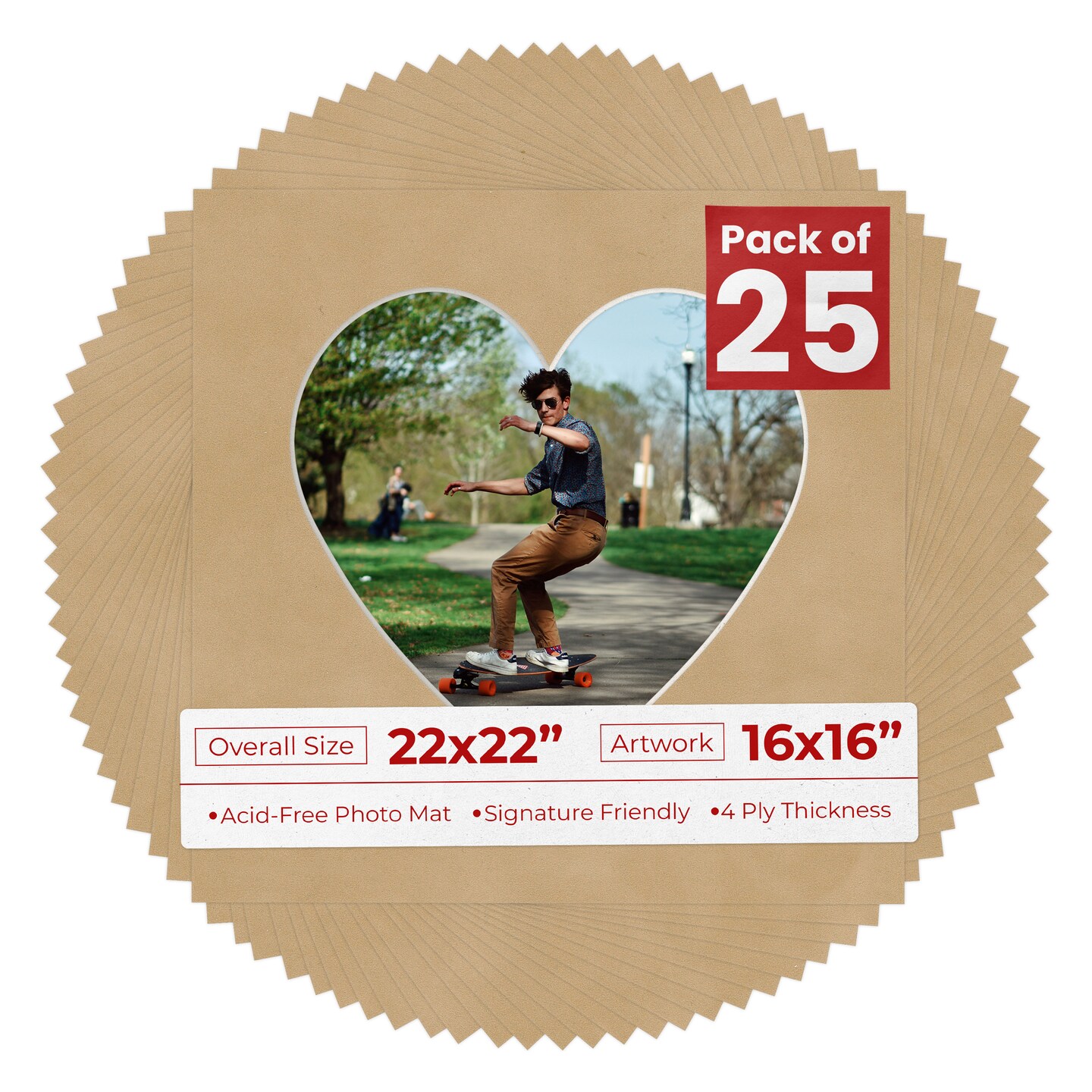 Beige Suede Mat Board for 22x22 Frames - Heart Opening for 16x16 Photos