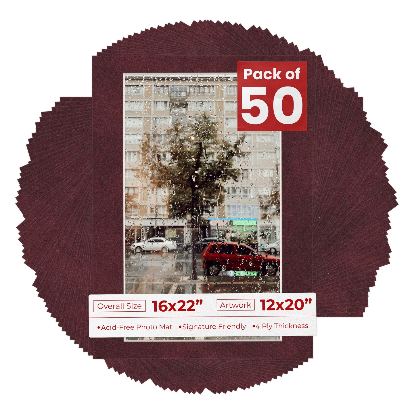 Dark Red Suede Mat Board for 16x22 Frames - Fits 12x20 Photos