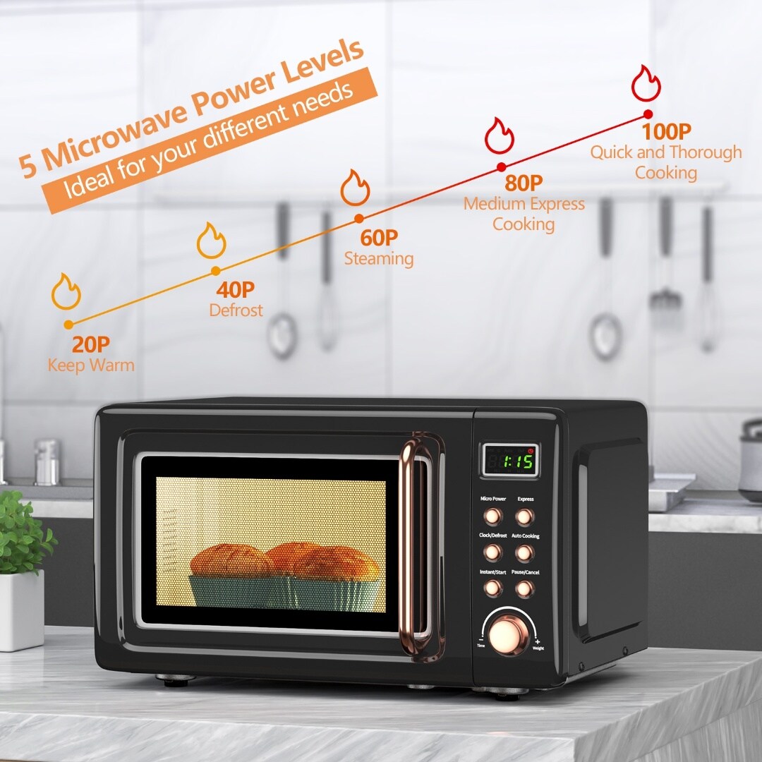 700W Countertop Microwave Oven Retro Style 20L with Auto Cooking & LED Display