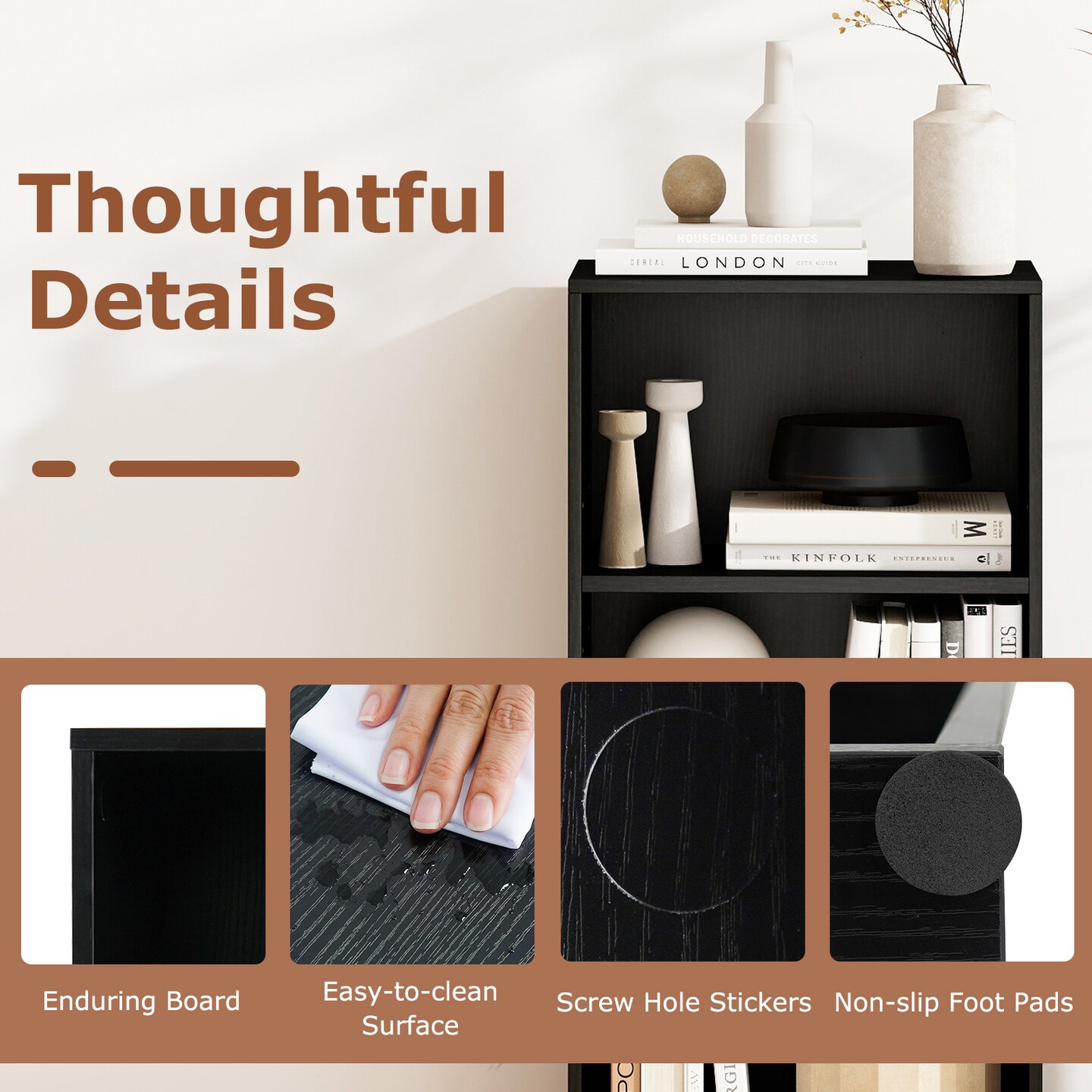 3-Tier Open Cube Bookshelf with Customizable Shelves Living Room Storage