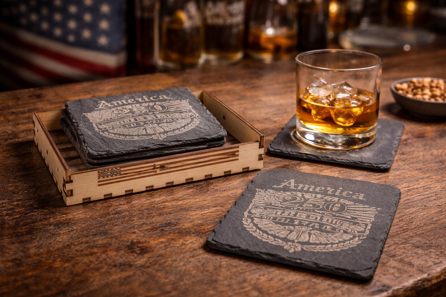 America 250th Anniversary Celebration Slate Coaster Collectable