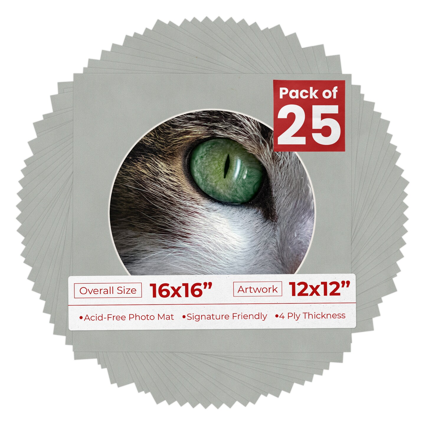 Light Grey Suede Mat Board for 16x16 Frames - Circle Opening for 12x12 Photos