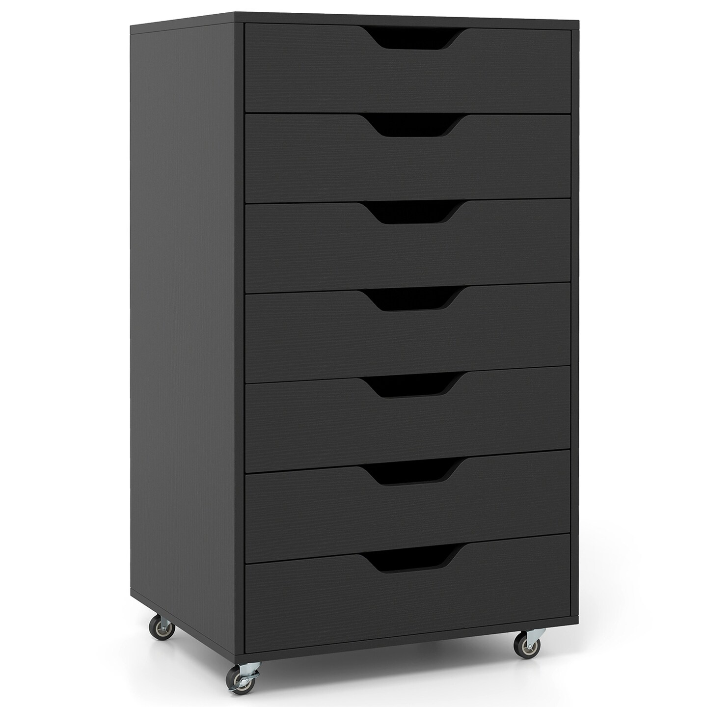 Black 7-Drawer Chest Dresser with Lockable Wheels, Wooden Storage Unit