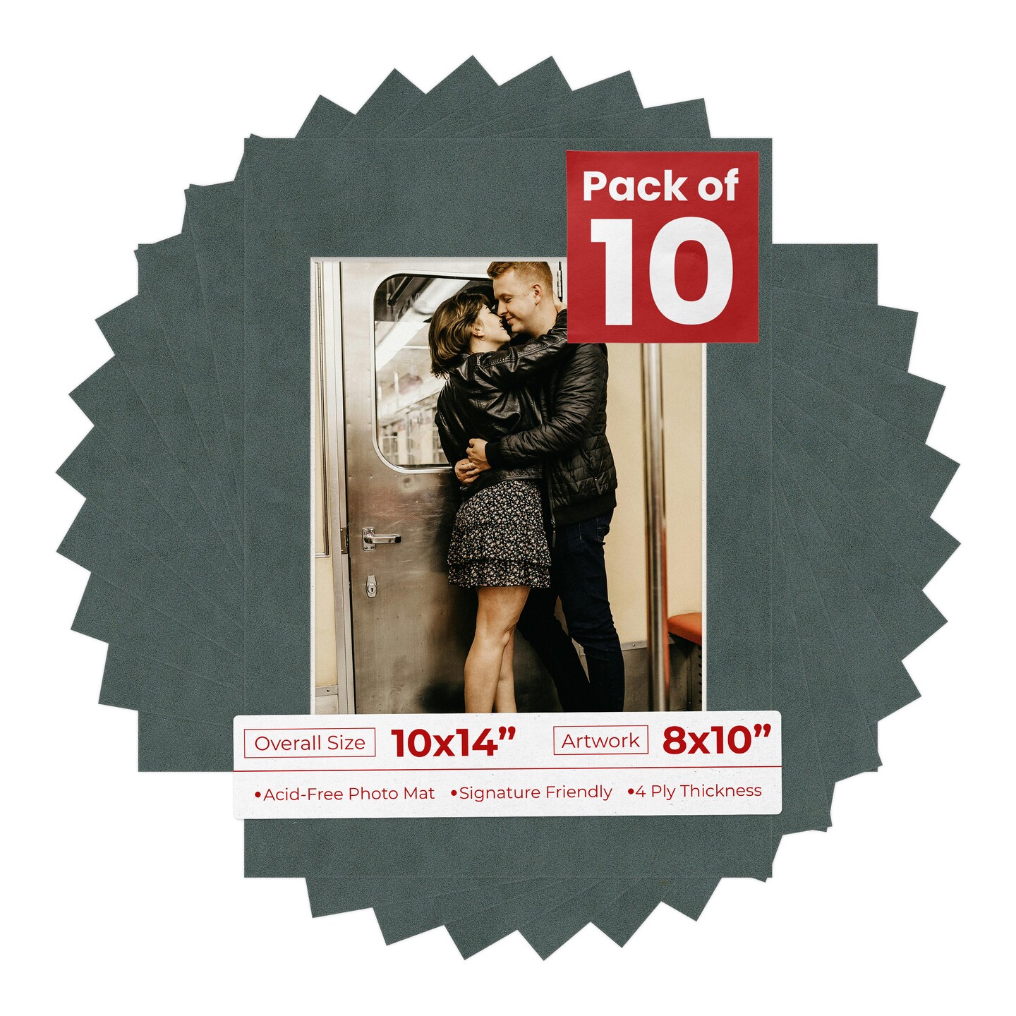 Dark Grey Suede Mat Board for 10x14 Frames - Fits 8x10 Photos