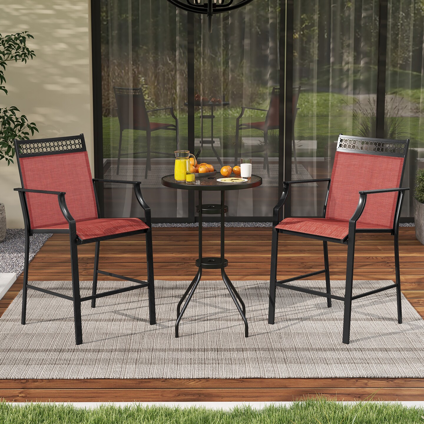 Set of 2 Outdoor Counter Bar Stools Heavy-Duty Metal Frame with Footrest