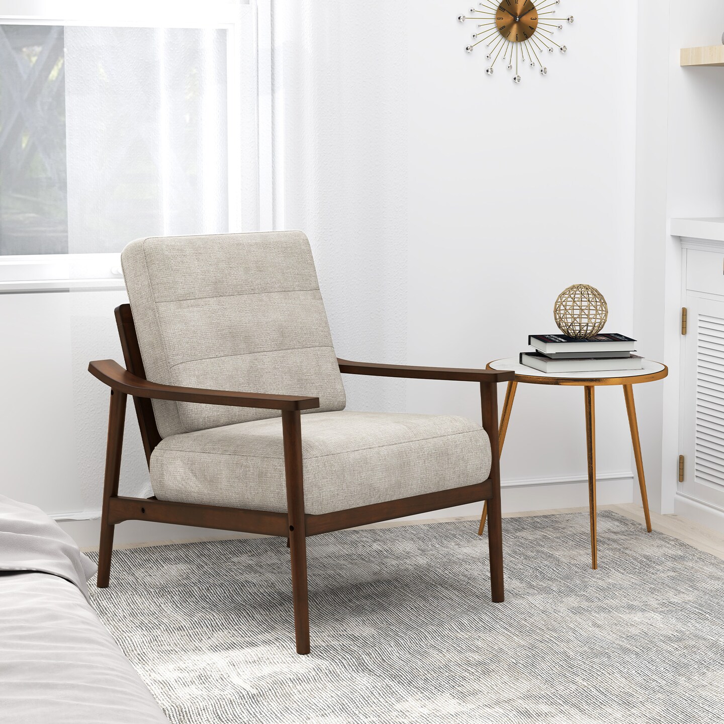 Living Room Modern Accent Chair with Padded Cushion and Rubber Wood Frame