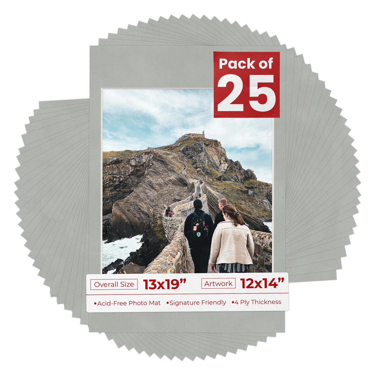 Light Grey Suede Mat Board for 13x19 Frames - Fits 12x14 Photos