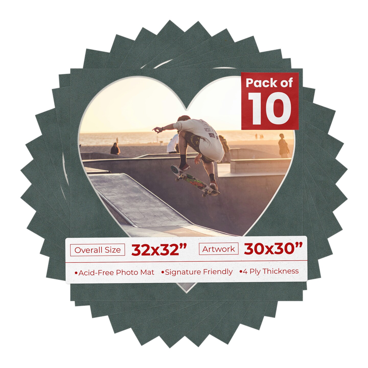 Dark Grey Suede Mat Board for 32x32 Frames - Heart Opening for 30x30 Photos