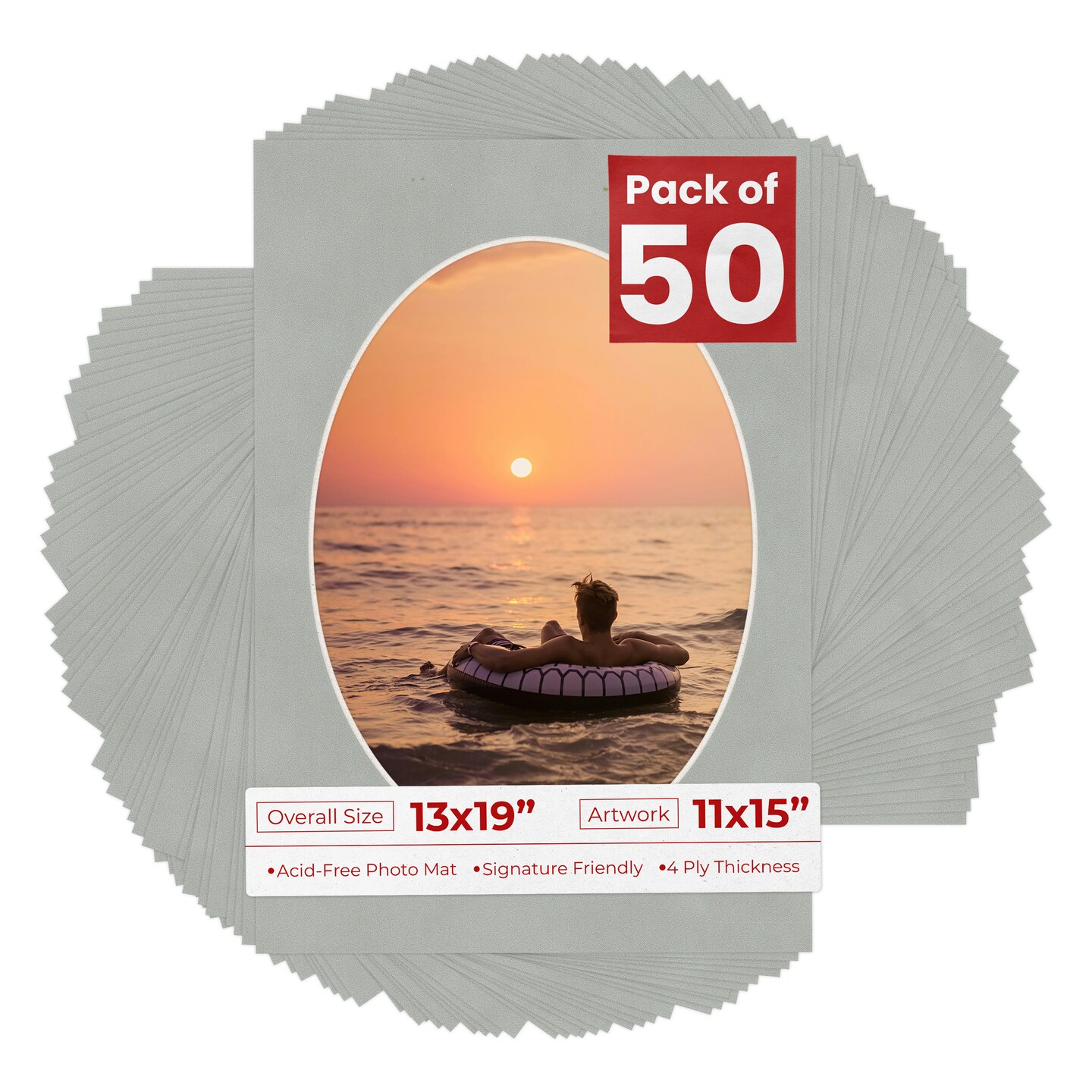 Light Grey Suede Mat Board for 13x19 Frames - Oval Opening for 11x15 Photos