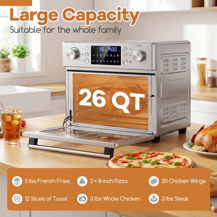 Stainless Steel Countertop Convection Oven with Bake and Broil Functions