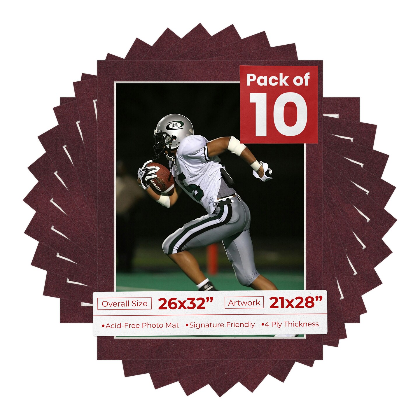 Dark Red Suede Mat Board for 26x32 Frames - Fits 21x28 Photos