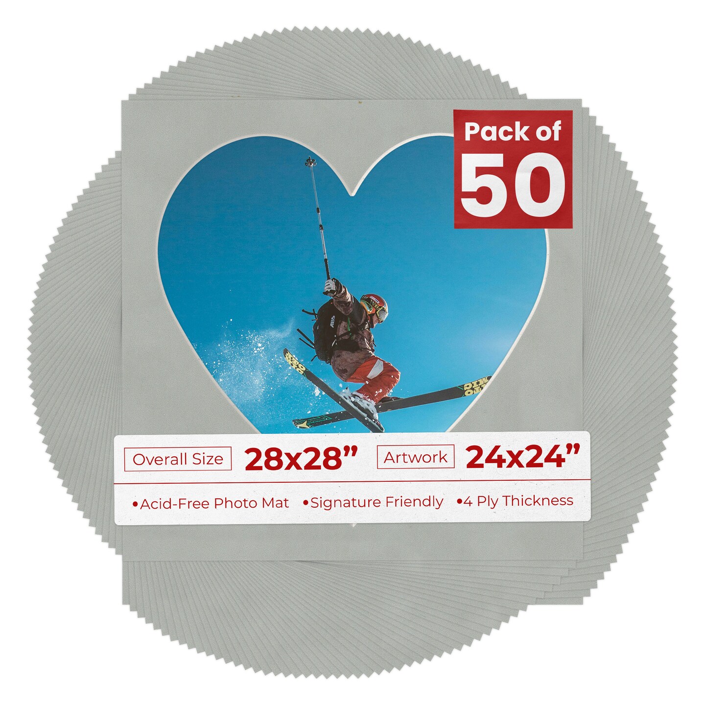 Light Grey Suede Mat Board for 28x28 Frames - Heart Opening for 24x24 Photos