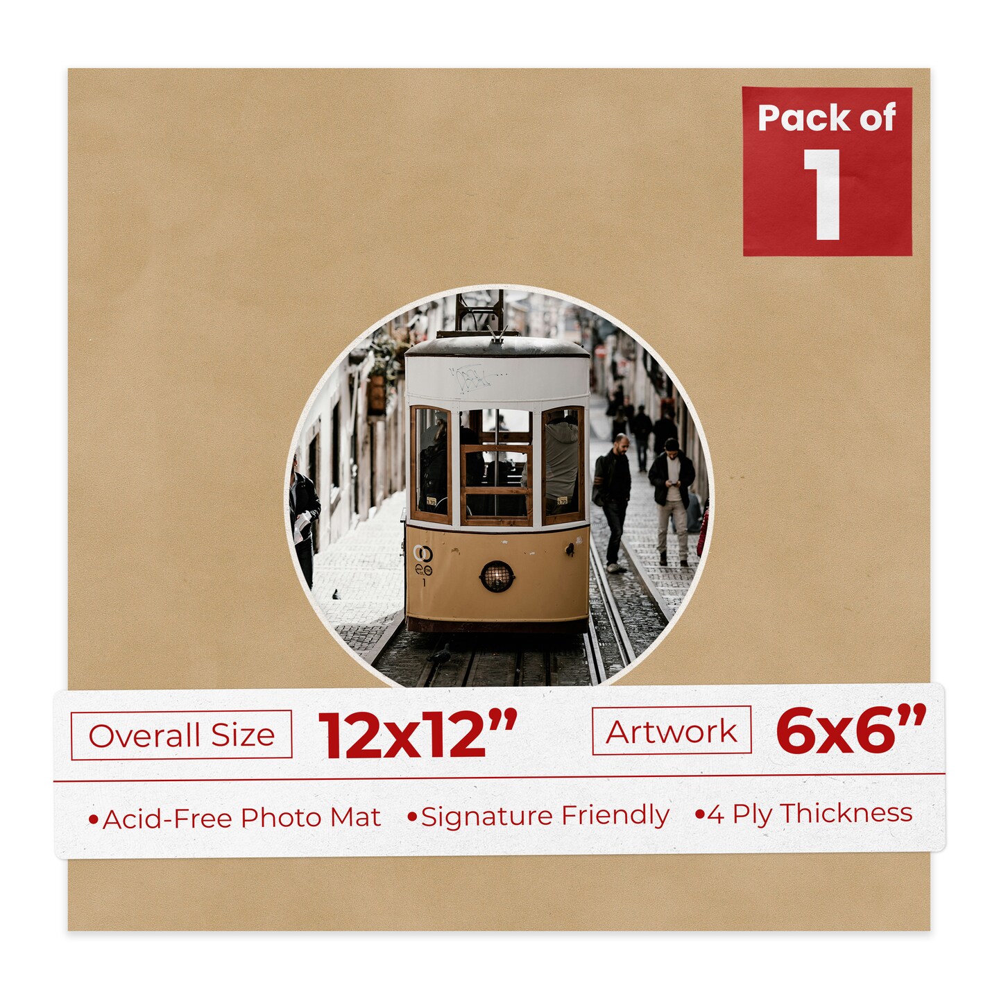Beige Suede Mat Board for 12x12 Frames - Circle Opening for 6x6 Photos