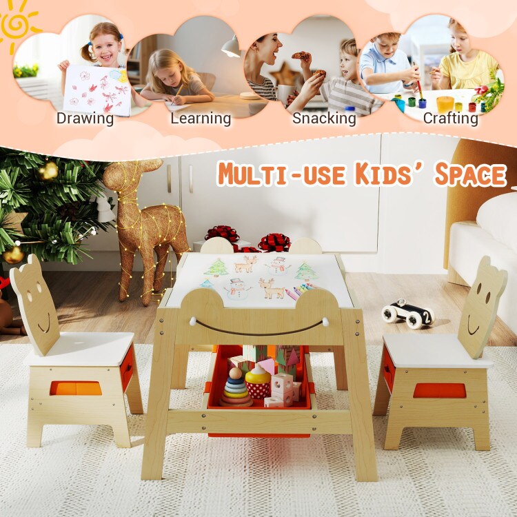 Kids Art Desk Set with Table, 2 Chairs, Chalkboard and Whiteboard