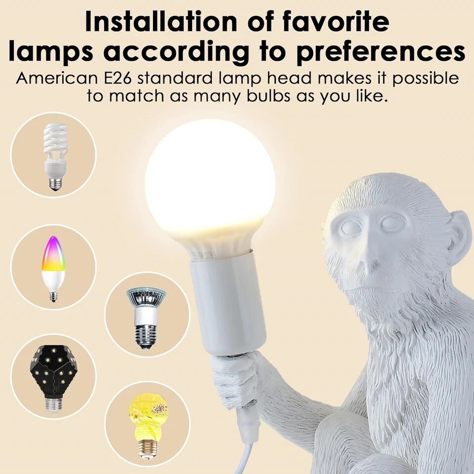 Modern Monkey Table Lamp Resin Desk Accent Light for Living Room & Bedside (110V)