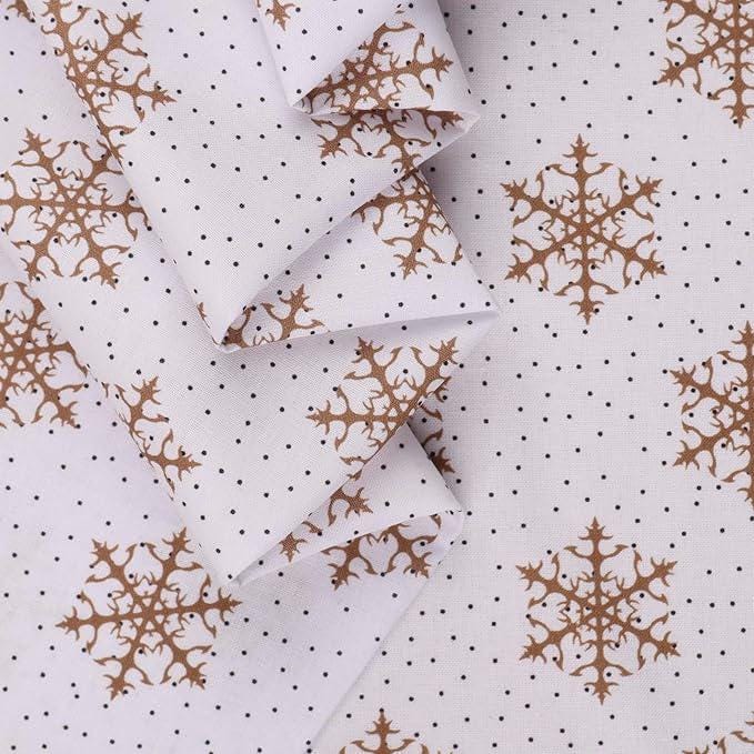 Mook Fabrics Christmas Gold Snowflakes on White 100% Cotton Fabric By the yard