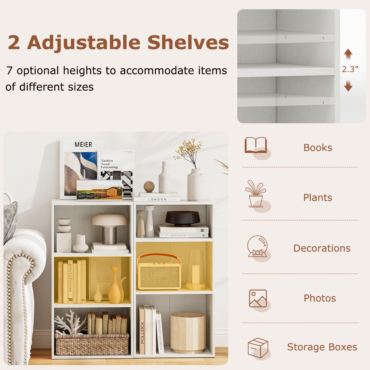 3-Tier Open Cube Bookshelf with Customizable Shelves Living Room Storage
