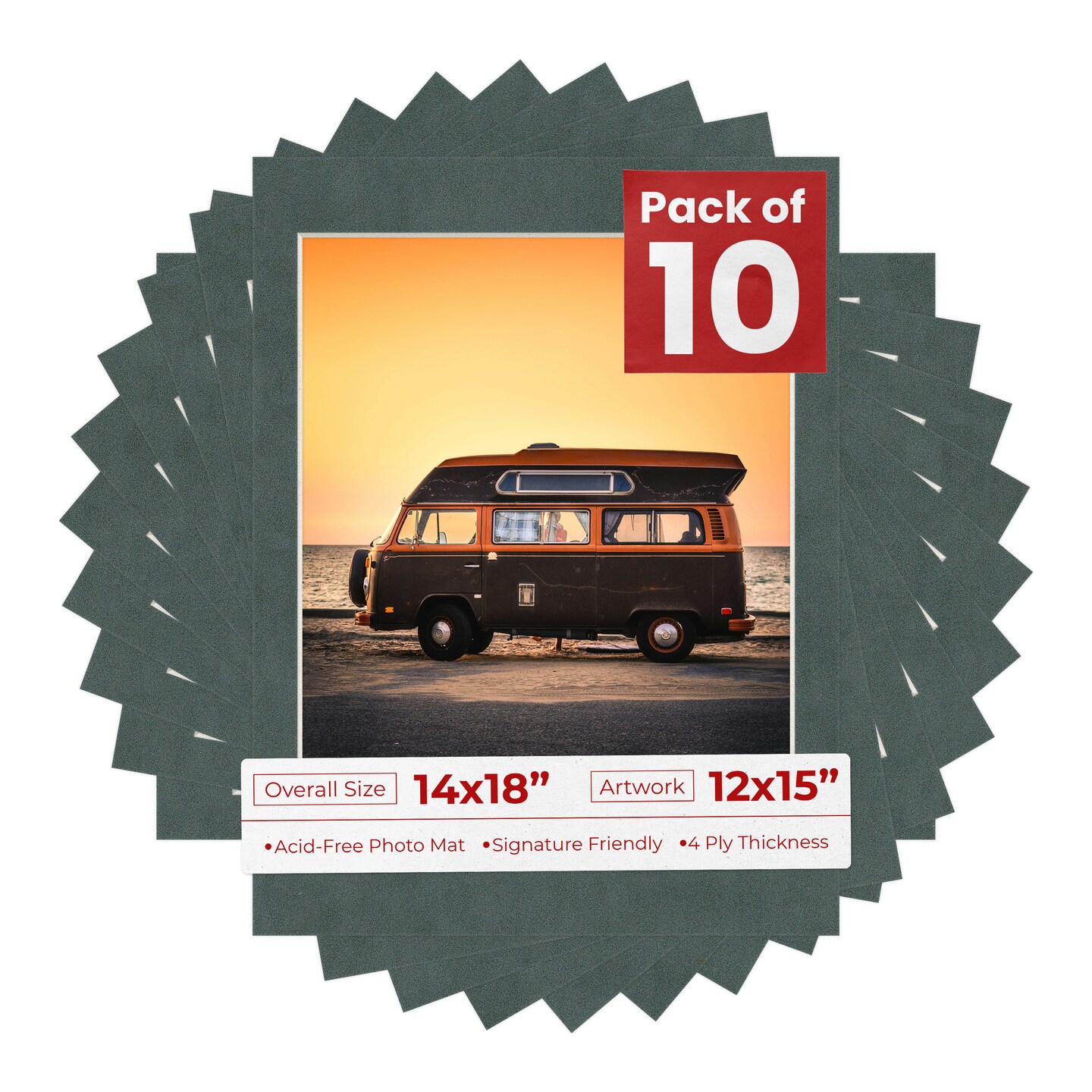 Dark Grey Suede Mat Board for 14x18 Frames - Fits 12x15 Photos