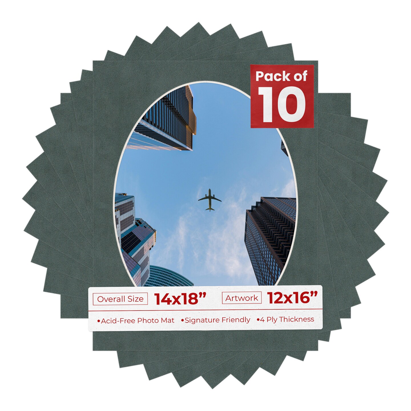 Dark Grey Suede Mat Board for 14x18 Frames - Oval Opening for 12x16 Photos