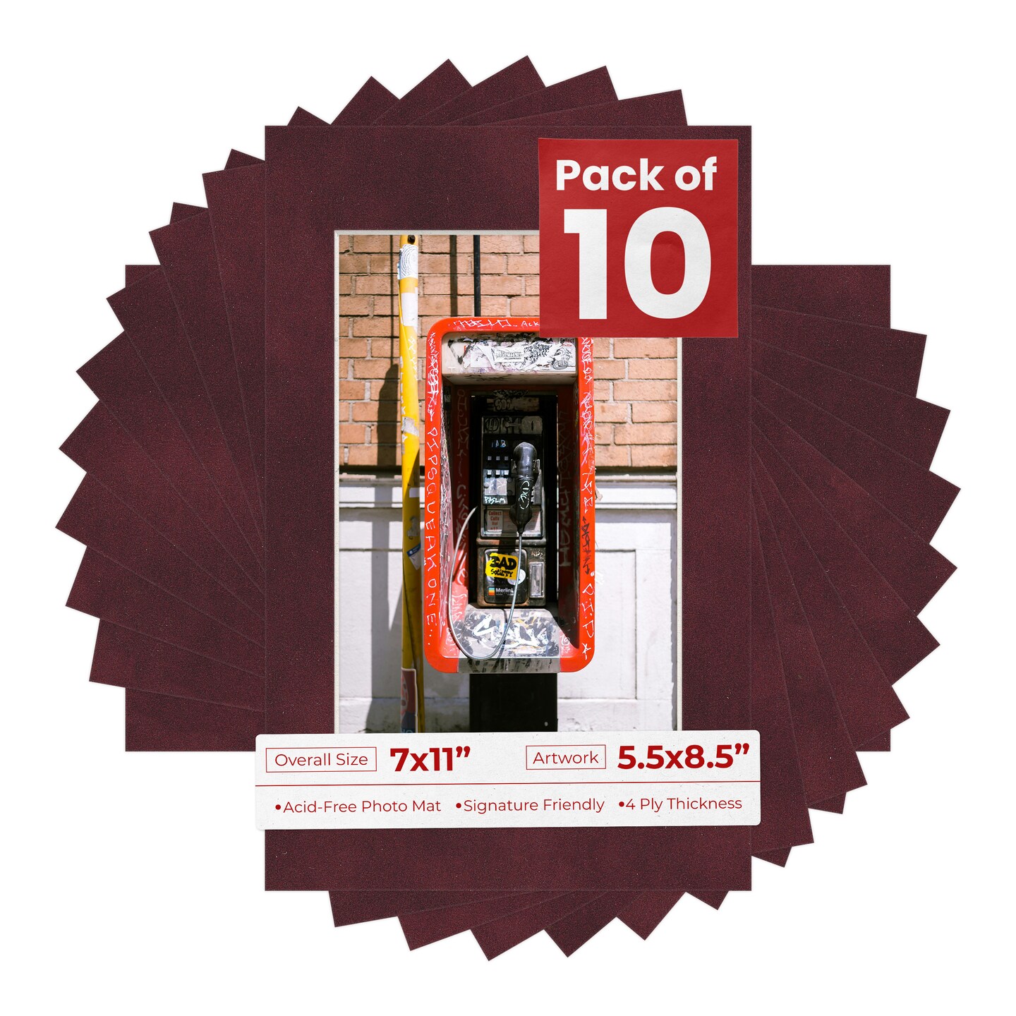 Dark Red Suede Mat Board for 7x11 Frames - Fits 5.5x8.5 Photos